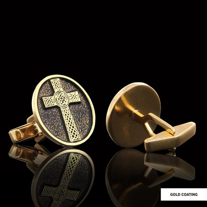 Oval Gold Plated 925 Sterling Silver Crusader Cufflinks, Silver Christian Cross Cufflinks, Silver Christian Cross Cufflinks