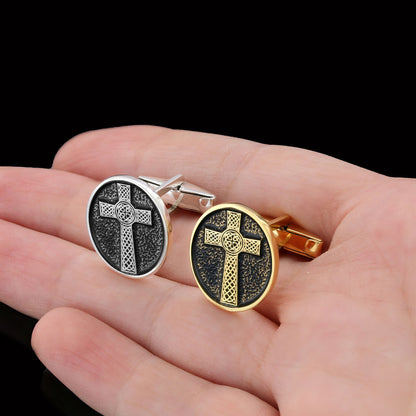 Oval Gold Plated 925 Sterling Silver Crusader Cufflinks, Silver Christian Cross Cufflinks, Silver Christian Cross Cufflinks