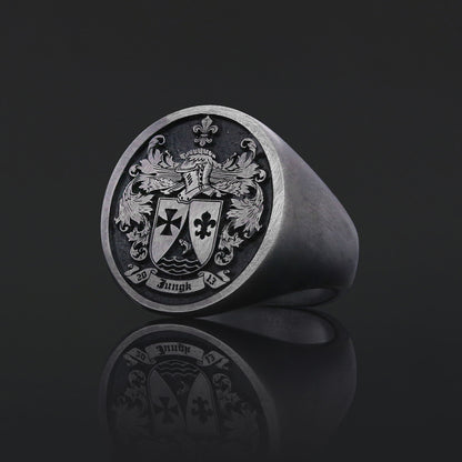 Oval Raised Family Crest Ring