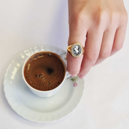 Oval Stone Special Sterling Silver Handmade Unicorn Women Ring