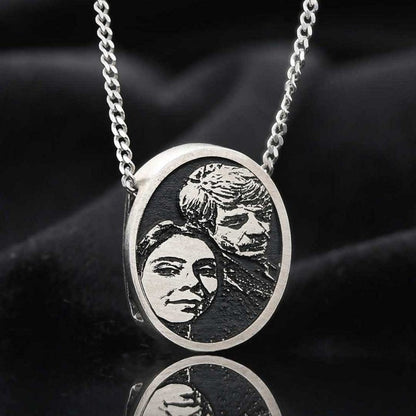 Oval Unique Design Silver Love Photo Pendant