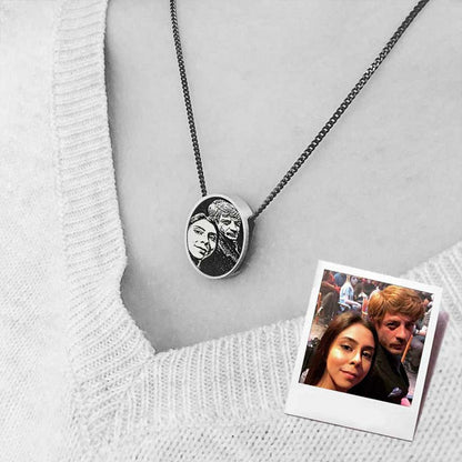 Oval Unique Design Silver Love Photo Pendant