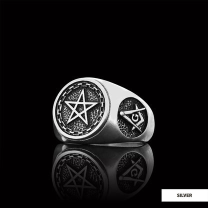 Pentagram Masonic Ring, Mystic Pentagram Masonic Ring – A Symbol of Ancient Wisdom and Eternal Brotherhood, Crafted to Honor the Sacred Secrets of the Freemasons