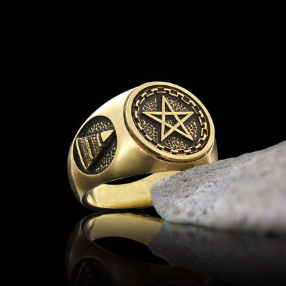 Pentagram Masonic Ring, Mystic Pentagram Masonic Ring – A Symbol of Ancient Wisdom and Eternal Brotherhood, Crafted to Honor the Sacred Secrets of the Freemasons