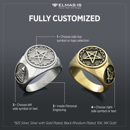 Pentagram Masonic Ring, Mystic Pentagram Masonic Ring – A Symbol of Ancient Wisdom and Eternal Brotherhood, Crafted to Honor the Sacred Secrets of the Freemasons