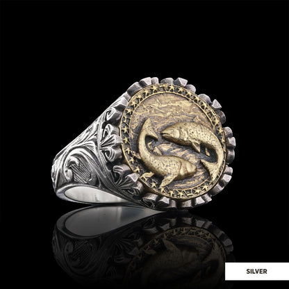 Pisces Sign Ring, 925 Sterling Silver Pisces Sign Ring