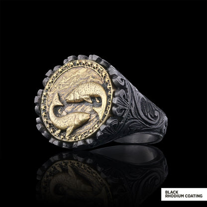 Pisces Sign Ring, 925 Sterling Silver Pisces Sign Ring