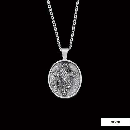 Praying Hands Cross, Religious Necklace, Christian Necklace, Jesus Necklace, Silver Religious Pendant, Religious Gift