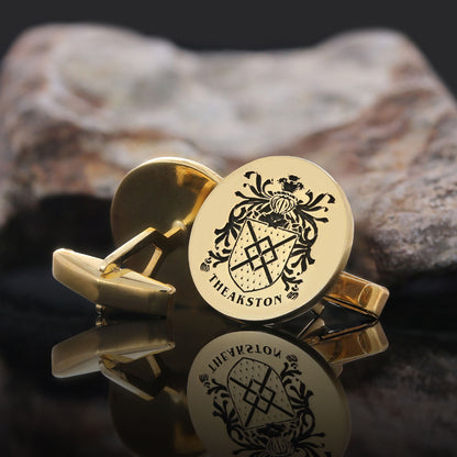 Round Engraved Family Crest Cufflink