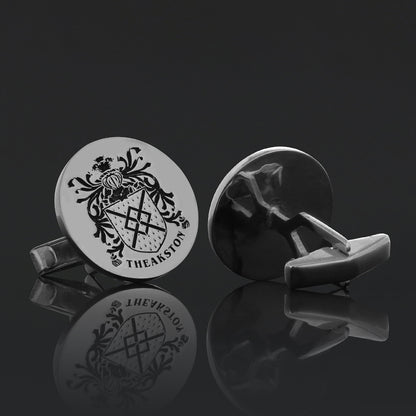 Round Engraved Family Crest Cufflink