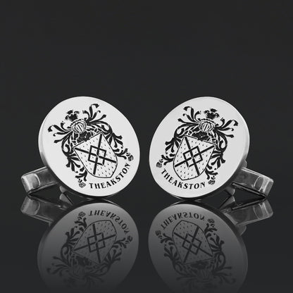 Round Engraved Family Crest Cufflink