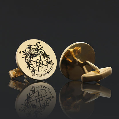 Round Engraved Family Crest Cufflink