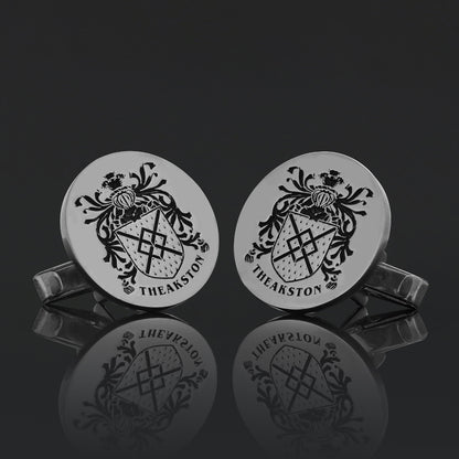Round Engraved Family Crest Cufflink
