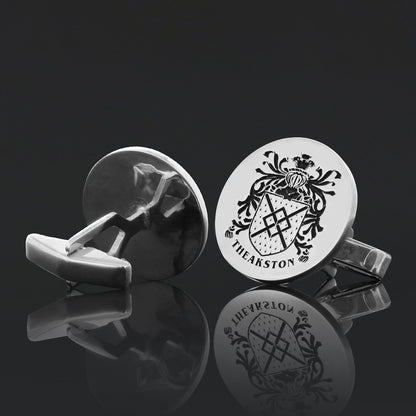 Round Engraved Family Crest Cufflink
