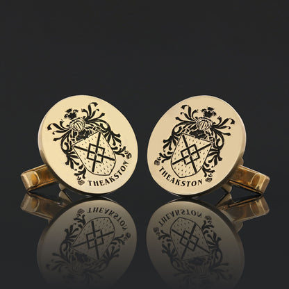 Round Engraved Family Crest Cufflink