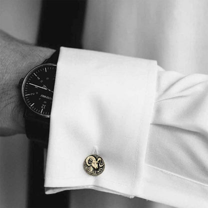 Round Handmade Silver Aries Cufflink