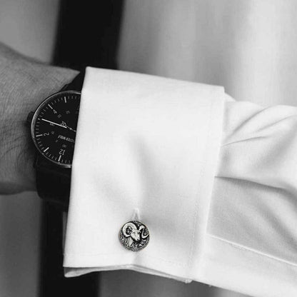 Round Handmade Silver Aries Cufflink