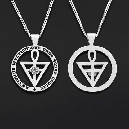 Round Rosae Crucis Symbol Pendant, Antiquus Mysticusque Ordo Rosae Crucis Pendant, Mason Charm Necklace