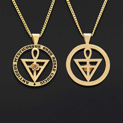 Round Rosae Crucis Symbol Pendant, Antiquus Mysticusque Ordo Rosae Crucis Pendant, Mason Charm Necklace