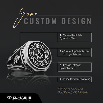 Round Special Design Handmade Silver Men Masonic Ring