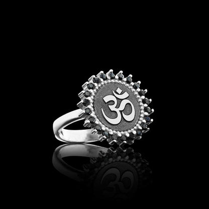 Round Stone Handmade Special Design Sterling Silver Om Buddha Women Ring