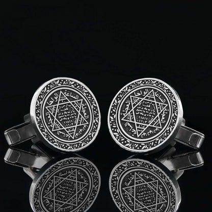 Seal Of Solomon Round Engraved Cufflink