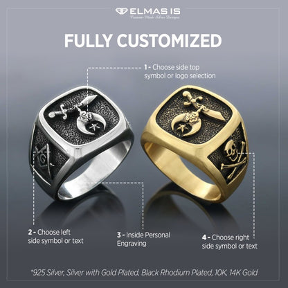 Shriners Masonic Ring, Handcrafted Sterling Silver Mason Ring