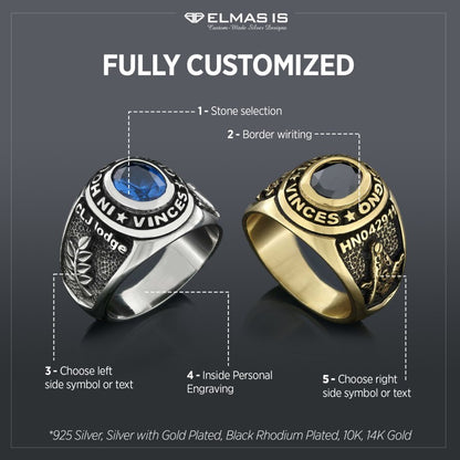 Side Embossed Acacia Masonic Ring, Master Mason Ring, Elegant Masonic Ring