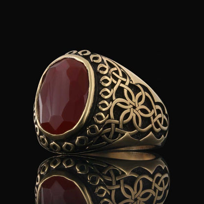 Side Patterned Natural Stone Sterling Silver Men Ring