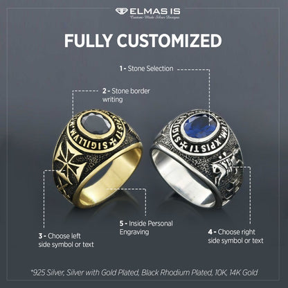 Sigillvm Militvm Xpisti Masonic Ring, Mason Jewelry, Custom Mason Ring