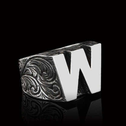 Silver Alphabet W Ring
