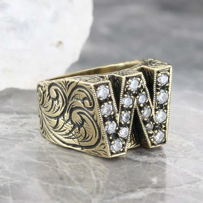 925 Sterling Silver Celtic Design Letter W Ring