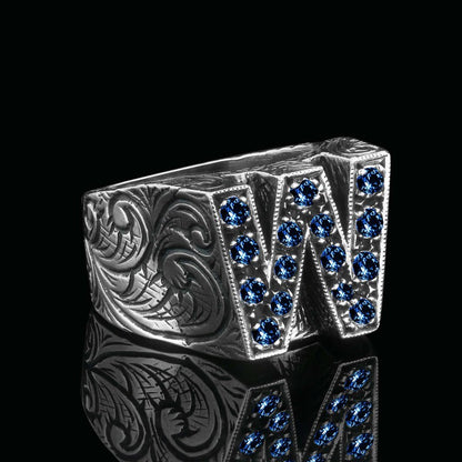925 Sterling Silver Celtic Design Letter W Ring