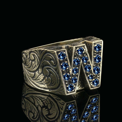 925 Sterling Silver Celtic Design Letter W Ring