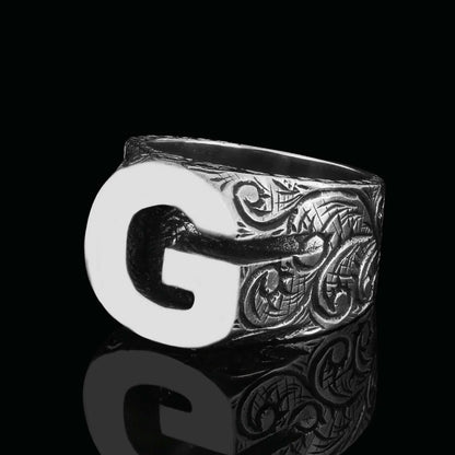 Unique Design Sterling Silver Letter  G Ring