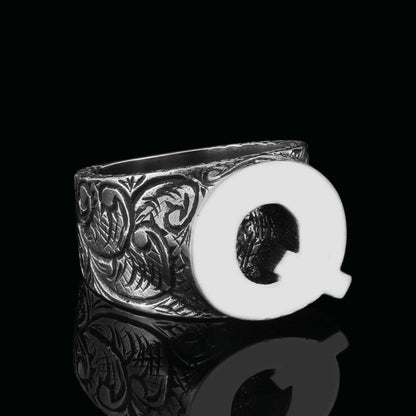 Special Design Celtic Silver Monogram Letter Q Ring