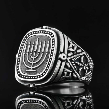 Silver Menorah Embroidered Ring