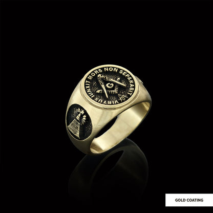 Skull and Bones Masonic Ring, Round Mason Ring, Ancient Lodge Mason Ring
