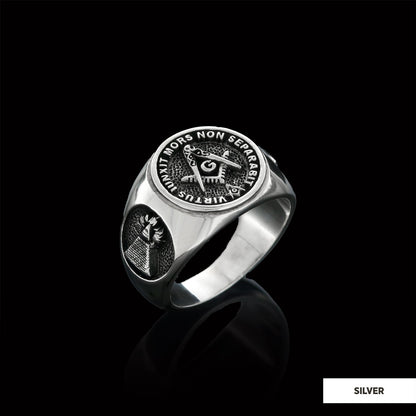 Skull and Bones Masonic Ring, Round Mason Ring, Ancient Lodge Mason Ring