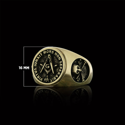 Skull and Bones Masonic Ring, Round Mason Ring, Ancient Lodge Mason Ring