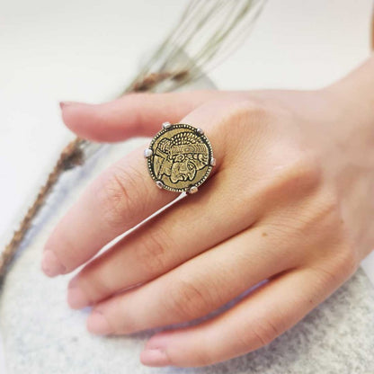 Special Design 925 Sterling Silver Egyptian Coin Women Ring