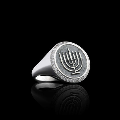 Special Design 925 Sterling Silver Menorah Isolated Women Ring
