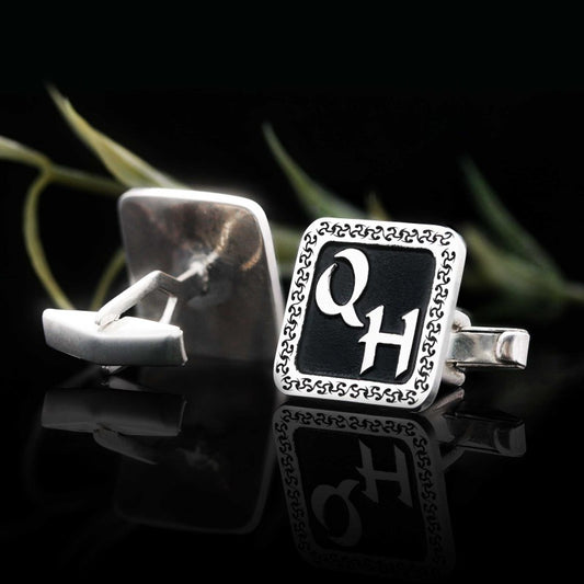 Special Design 925 Sterling Silver O-H Monogram Letter Cufflinks