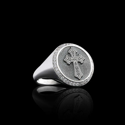 Special Design Handmade Round Christian Cross Women Ring