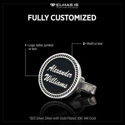 Special Design Handmade Silver Edged With Motifs Round Cufflinks