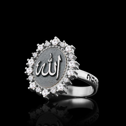 Special Design Handmade Stone Oval 925 Sterling Silver Islamic Allah Women Ring