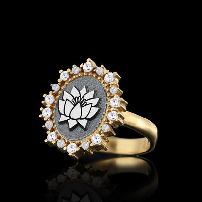 Special Design Handmade Stone Oval 925 Sterling Silver Lotus Women Ring