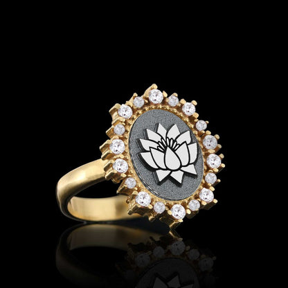 Special Design Handmade Stone Oval 925 Sterling Silver Lotus Women Ring