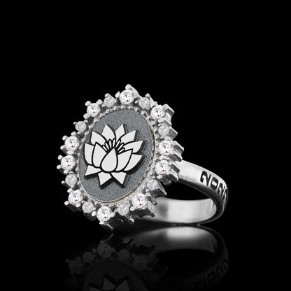 Special Design Handmade Stone Oval 925 Sterling Silver Lotus Women Ring