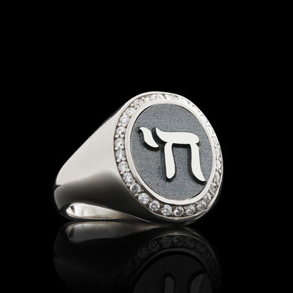 Special Design Handmade Stone Oval Jewish Chai Symbol Women Ring